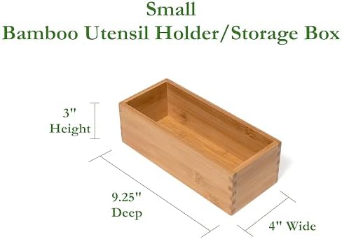 Lipper International Bamboo Wood Utensil Holder Storage Box for Cooking Tools, Makeup, or Office Supplies, 4" x 9 1/4" x 3"
