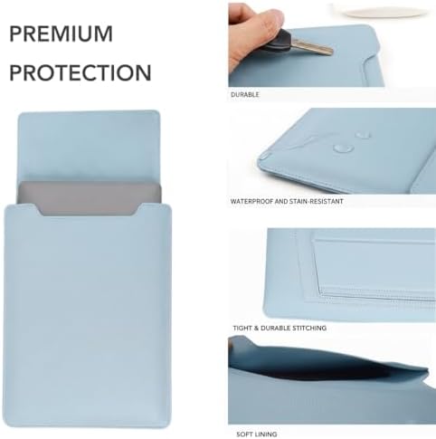 4-in-1 Laptop Sleeve with Stand and Mouse Pad, Faux Leather Protective Case with Accessory Pouch for 13.3-14 Inch Laptops (Sky Blue)
