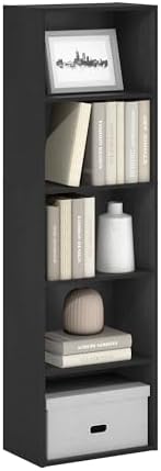 Furinno LUDER Book Shelf, 5-Tier Bookshelf, Bookcase with Open Shelves, 9.4 x 15.8 x 52, Easy Assembly, for Living Room, Bedroom, Home Office, Blackwood