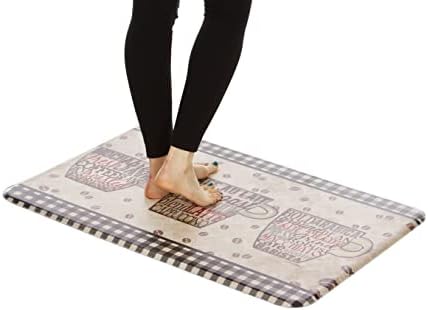 J&V TEXTILES Anti Fatigue Cushioned Comfort Mat, Ergonomically Durable, Supportive, Padded, Thick and Washable, Stain-Resistant, Kitchen, Garage, Office Standing Desk Mats (Coffee Words)*