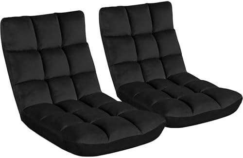 Yaheetech 14-Position Folding Floor Chairs with Back Support Black 2pcs