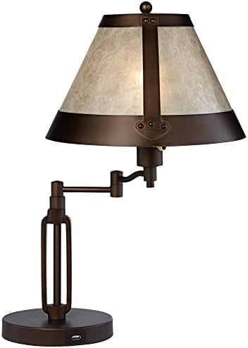 21 1/4" Bronze Brown Table Lamps Set of 2 Swing Arm with USB Charging Port