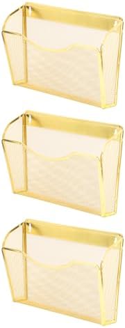 EASEPRES 3 Single Pocket Mesh Hanging File Organizer, Vertical Wall Mounted Magazine File Holder, Mount Basket Mail Paper Document Folder Organizing for Office, Home and School, Gold