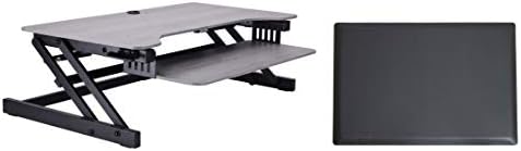 Rocelco 37.5" Height Adjustable Standing Desk Converter with Anti Fatigue Mat Bundle - Slide Out Retractable Keyboard Tray - Sit Stand Dual Monitor Riser - Computer Workstation - Gray (R DADRG-MAFM)
