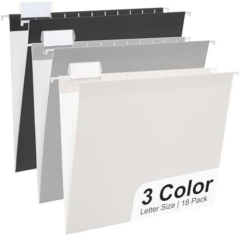 Y YOMA 18 Pack Gradient Hanging File Folders Letter Size Decorative Hanging Folder Pretty File Folder Organizer for Filing Cabinet Office Home with 1/5-Cut Adjustable Tabs, Ash Grey