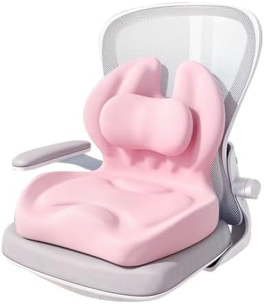 Adjustable Memory Foam Lumbar Cushion - Ergonomic Lower Back Support Pillow with Cotton Cover, Mid-Height Customizable Design for Office Chair, Car Seat, Long Sitting (Pink, Large)