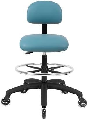 FSS Series Square seat Tall (25"-35") seat Height Chair. Vinyl-for Office, Garage, Desk, Shop, Computer, Doctor, Medical, Easy to Clean! 18" Footring (Aqua, Tall, Rubber Roller Casters)