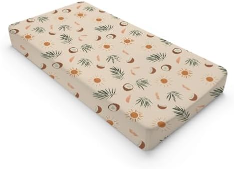 Summer Palm Trees Coconut Sun Pattern Baby Changing Pad Cover, Unisex Summer Theme Nursery Diaper Changing Table Pad Mat Sheet for Boys Girls-16x32