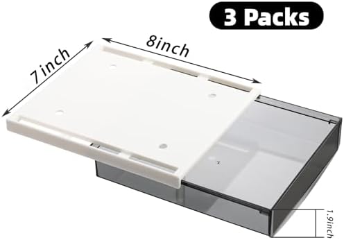 SOUJOY 3 Pack Under Desk Drawer, Self-Adhesive Slide Out Organizer Tray, Plastic Under Table Attachable Hidden Storage Organizer for Office Home School Kitchen Sewing Table
