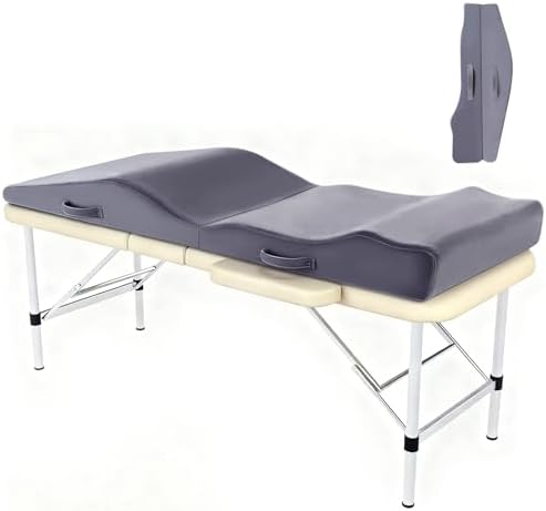 Lash Bed Topper – Ergonomic Curvy Massage Table Foam Topper, Non-Slip Esthetician Bed Cushion with Removable Washable Cover for Salon, Waxing, Eyelash, Spa, Tattoo, Facial, 71"x28"x7" (Grey)