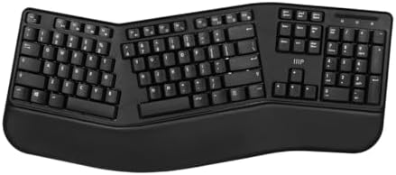 Monoprice Ergonomic Wireless Split 105-Key Keyboard, 2.4GHz Wireless, 13 Multimedia Hotkeys Functions, Auto‑Power Save Mode, Built‑in Wrist Cushion Support