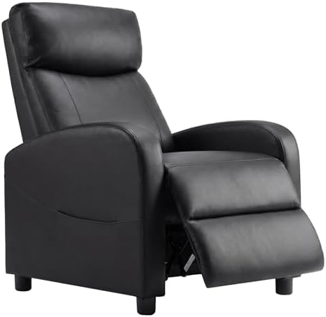 Sweetcrispy Recliner Chair PU Leather Recliner Sofa No Massage, Home Theater Seating with Lumbar Support, Adjustable Push Back Overstuffed High-Density Sponge Reclining for Living Room, Black