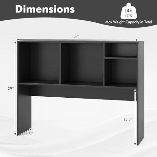 Tangkula Desktop Bookshelf, Countertop Storage Hutch with 4 Shelves for Computer Desk, Desktop 2-Tier Display Rack, Multipurpose Wood Desk Hutch Storage Organizer for Dorm Office Home (Black)