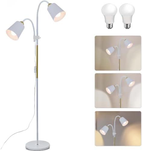 Floor Reading Lamp, Adjustable Height Bendable Short Standing Corner Lamps (White-Metal)
