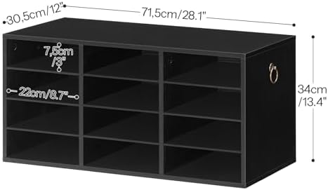HOOBRO Countertop Mail Sorter, Wooden Literature Organizer, Student Mailbox for Classroom, Desktop Organizer for Office Home School, 12 Compartments Black BK43WF01