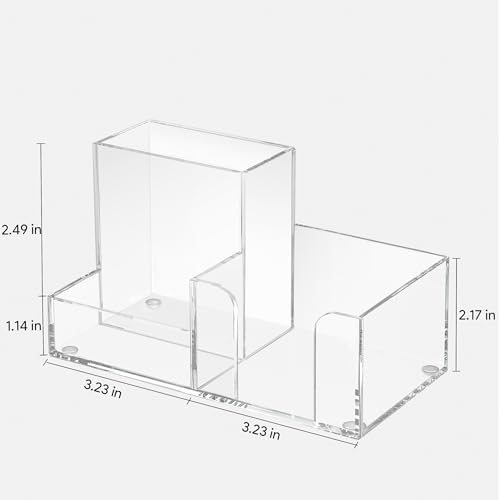 HBlife 2-Pack Acrylic Pen Holder for Desk, 3-Compartment Small Desk Organizer, Clear Office Supplies Desk Accessories with Sticky Notes Holder Stores Post It Notes 3X3 for Office, Home and School