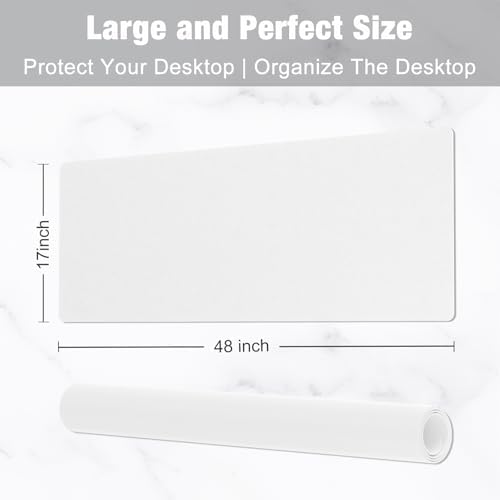 Hsurbtra Desk Pad, 48" x 17" PU Leather Desk Mat, XXXL Extended Mouse Pad, Waterproof Desktop Blotter Protector, Non-Slip Ultra Thin Large Laptop Keyboard Writing Mat for Office Home, White