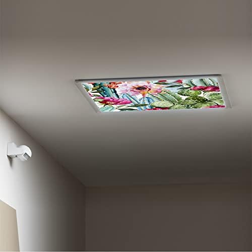 Fluorescent Light Cover Decorative Ceiling Light Filters,Watercolor Cactus Pattern,for Classroom Office Hospitals Home Ceiling Decorative,2ft x 4ft,Blue