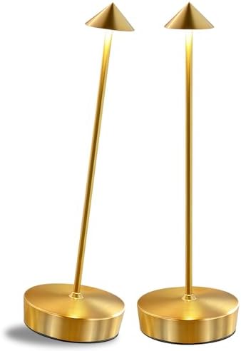 2 Packs Gold Cordless Rechargeable Table Lamp Portable Touch Control Led Waterproof Golden Table Lamp for Bedroom Reading(2 Packs Gold)