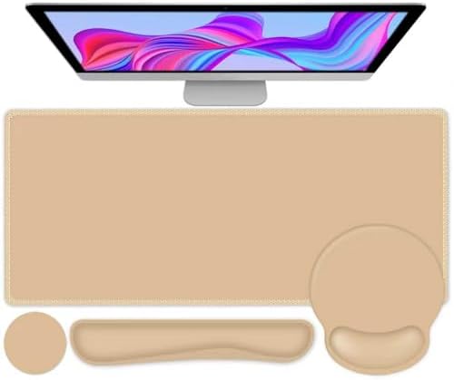 4 PCS Mouse Pad Desk Mat Protector, Keyboard Wrist Rest + Comfortable Mouse Pad Wrist Rest +Coaster, Large Gaming Mousepad for Computer Laptop, 35.4"X 15.7" Deskpad for Office Home I Sand Color
