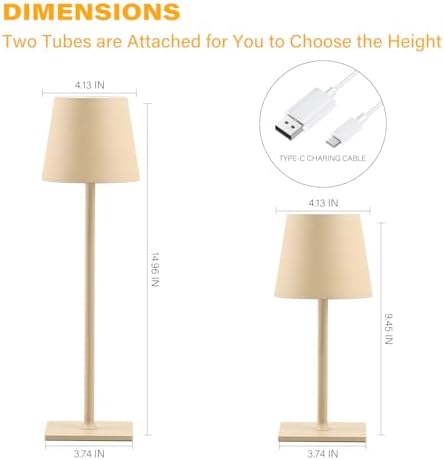 CHLORANTHUS 2 Pack Cordless Table Lamps, 3 Colors Stepless Dimming, 5000mAh Rechargeable Battery LED Desk Lamp for Bedroom/Couple Dinner/Desk/Cafe/Dining Room/Terrace