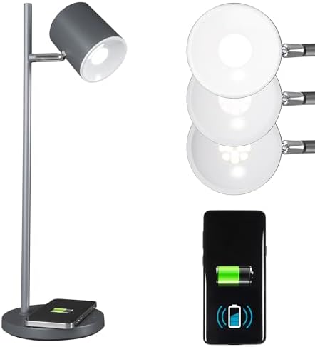 OttLite Good Housekeeping Modern LED Desk Lamp, Wireless Charging, Grey