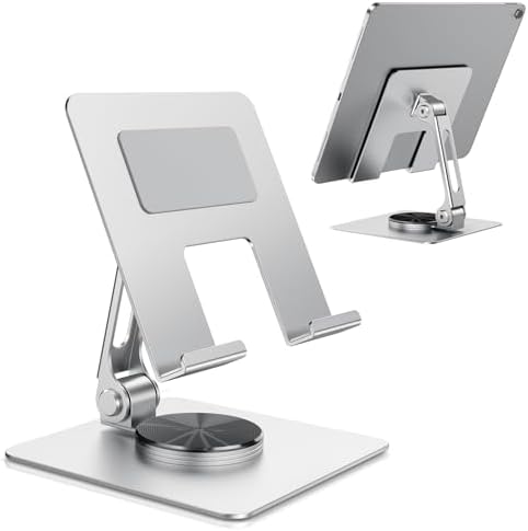 TIGRIS 360° Rotating Tablet Stand for iPad, Adjustable Foldable Metal Desk Stand, Stable Portable Tablet Holder for Office, Kitchen, Video Calls, Compatible with iPad Pro/Air/Mini, Kindle, Surface