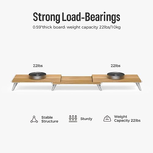 loukin Dual Monitor Stand Riser for Desk, 43.6" × 8.2" Computer Stand, Wood