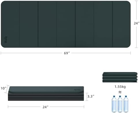 WEILA 1/2 Inch 70"x24" Foldable TPE Yoga Mat, Thick Non Slip Pilates Mat