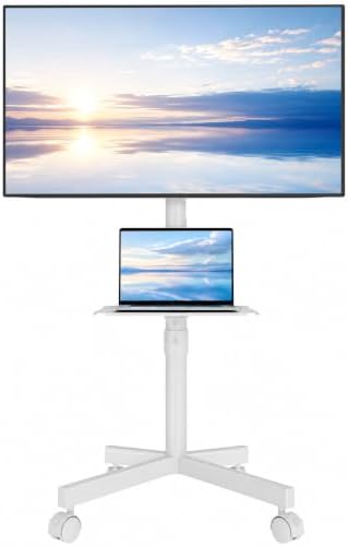 BONTEC Mobile TV Stand for 23-65 Inch TVs, Rolling TV Stand, White