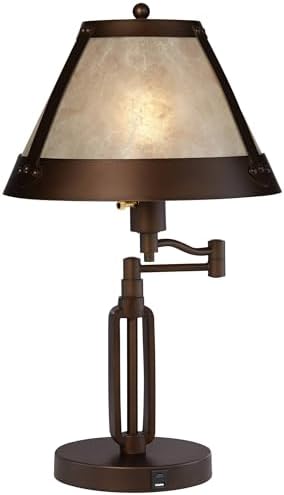 Samuel 21 1/4" High Bronze Brown Desk Lamp USB Mica Shade Swing Arm