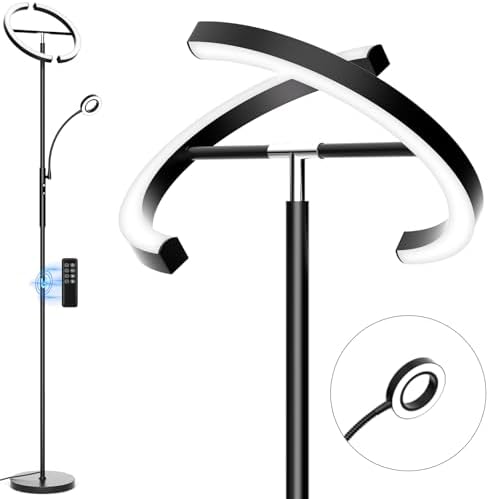 SIBRILLE LED Floor Lamp for Living Room - Modern Standing Lamp with Reading Light, Remote Touch Control Floor Light Dimmable Mother-Daughter Tall Bedroom Lamp for Couch Office, 29W, Black