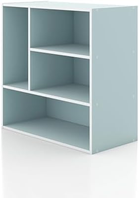 Homes: Inside + Out Apexa 4-Vertical Storage Organizer Shelves, Stackable Wood Bookcase for Organization, Dorm Teen Room Decor & Home Office, Light Blue