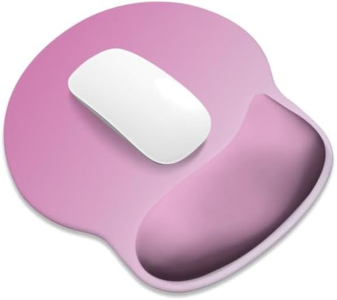 ITNRSIIET Ergonomic Mouse Pad with Wider Memory Foam Wrist Rest +17%, Curved Cushion Reduces Pressure 20%, Pain Relief, Non-Slip, Smooth, Cute Color Desk Accessory, 9.85 x 9 inch, Soft Pink
