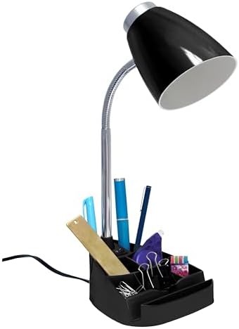 Simple Designs LD1067-BLK Compartmental Desk Lamp with iPhone/iPad/Tablet Stand, Bendable Gooseneck, for Office, Living Room, Nightstand, Library, Entryway, Black