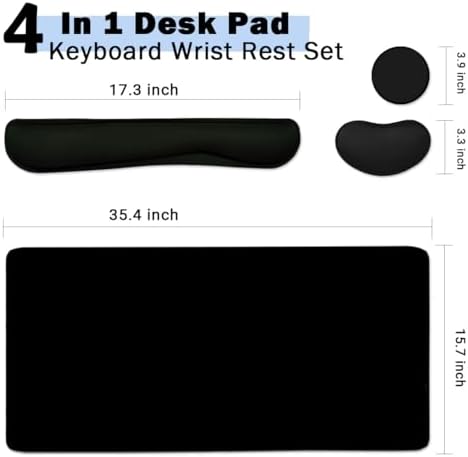 Large Mouse Pad and Keyboard Wrist Rest, Desk Pad for Keyboard and Mouse, 4-in-1 Large Gaming Mouse Pad with Wrist Support, Desk Mat for Home Office Study Game-Black