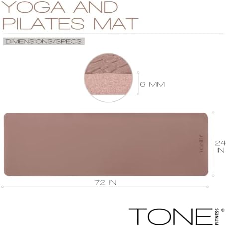 TONE Fitness 1/4" Yoga Mat, Non-Slip Exercise & Pilates Mat with Strap