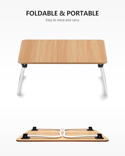 ZEAPTAC Laptop Bed Desk, Foldable Lap Desk, Portable Lap Table, Bed Table, Laptop Stand, Lightweight & Mini Table for Breakfast/Picnic/Drawing/Couch/Floor - Wood