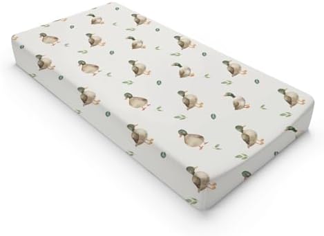 Cute Watercolor Ducks Birds Leaves Pattern Baby Changing Pad Cover, Unisex Mallard Ducks Nursery Diaper Changing Table Pad Mat Sheet for Boys Girls-16x32