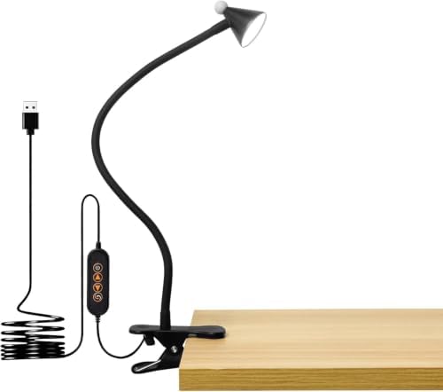 LED Clip Light 3 Color Dimmable Clip Desk Lamp Black