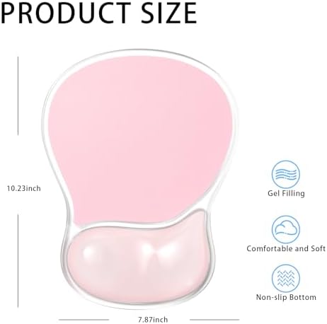 Pink Mouse Pad with Gel Wrist Rest Support, Comfortable Ergonomic Mousepad