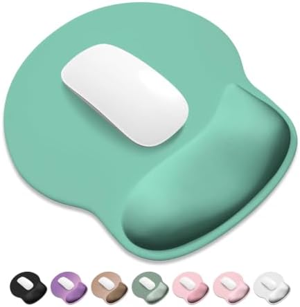 ITNRSIIET Ergonomic Mouse Pad with Wider Memory Foam Wrist Rest +17%, Curved Cushion Reduces Pressure 20%, Pain Relief, Non-Slip, Smooth, Cute Color Desk Accessory, 9.85 x 9 inch, Mint Green