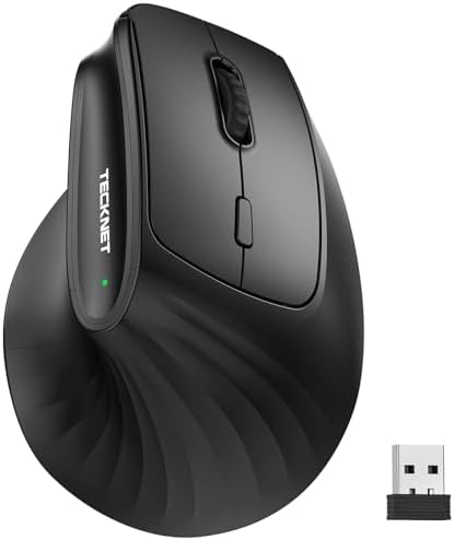 TECKNET Ergonomic Wireless Bluetooth Mouse, Silent Rechargeable Vertical Mouse(BT 5.0/5.0+2.4G), 5-Level 4800 DPI, 200H Long Battery Life, Quiet Clicks, 2.4GHz with USB A Receiver, Wide Compatibility
