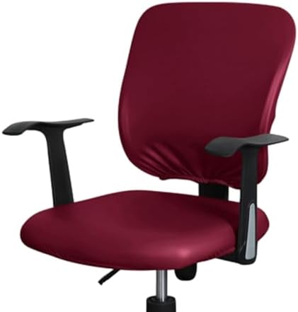 Tallew 4 Pcs Office Chair Covers PU Leather Office Desk Accessories Universal Computer Chairs Cover Stretchable Protective Chair Seat Covers Desk Armrest Cover Slipcovers Rotating Backrest(Burgundy)