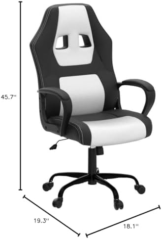 Gaming Chair Computer Chair Office Chair Ergonomic High Back Massage PC Desk Chair with Lumbar Support & Padded Armrest Racing Style Cheap Adjustable Swivel Chair for Women Men Adult, White