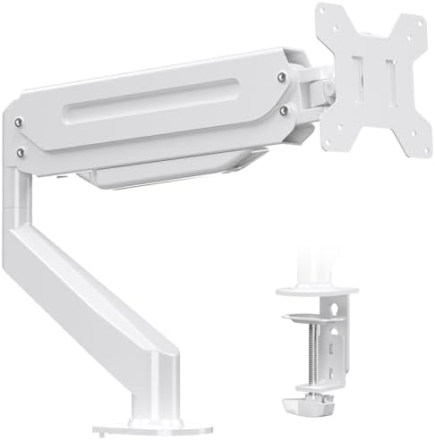 Suptek Single Monitor Mount Adjustable Gas Spring Monitor Arm Desk Mount Stand Fits 17 20 22 23 24 26 27 32 33 inch Monitors,Holds up to 22 lbs,White(MD18W)