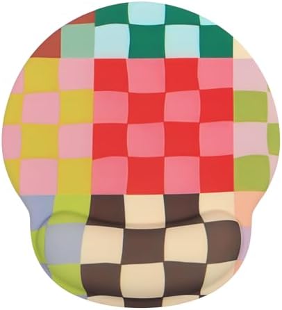 Retro Checkered Mouse Pad with Support Wrist Rest,Cute Funny Boho Ergonomic Mouse Pad with Non-Slip Base for Office Gaming Working Computers,Desk Accessories Pain Relief,Retro Colorful