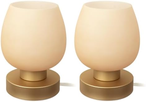 Touch Bedside Table Lamp Set of 2 - Small Modern Table Lamp for Bedroom Living Room Nightstand, 3-Way Dimable Desk lamp with Desert Titanium Color Glass Lamp Shade, 2700K LED Bulb, Simple Design