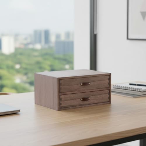DDYURI Wood 2 Drawer Desktop Organizer Cabinet - Desk Storage Box for Kitchen Counter, Dresser Tabletop - Wooden File Organizer Printer Machine Stand for Office Accessories Chest Dark (FAX2C-DK)