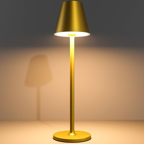 Timjorman 1-Pack Cordless Table Lamps - 5000mAh Rechargeable Battery Operated Desk Lamp, 3-Level Dimmable LED Night Light for Bedroom, Dining, Restaurant - Metal Design (Bronze 1-Pack)